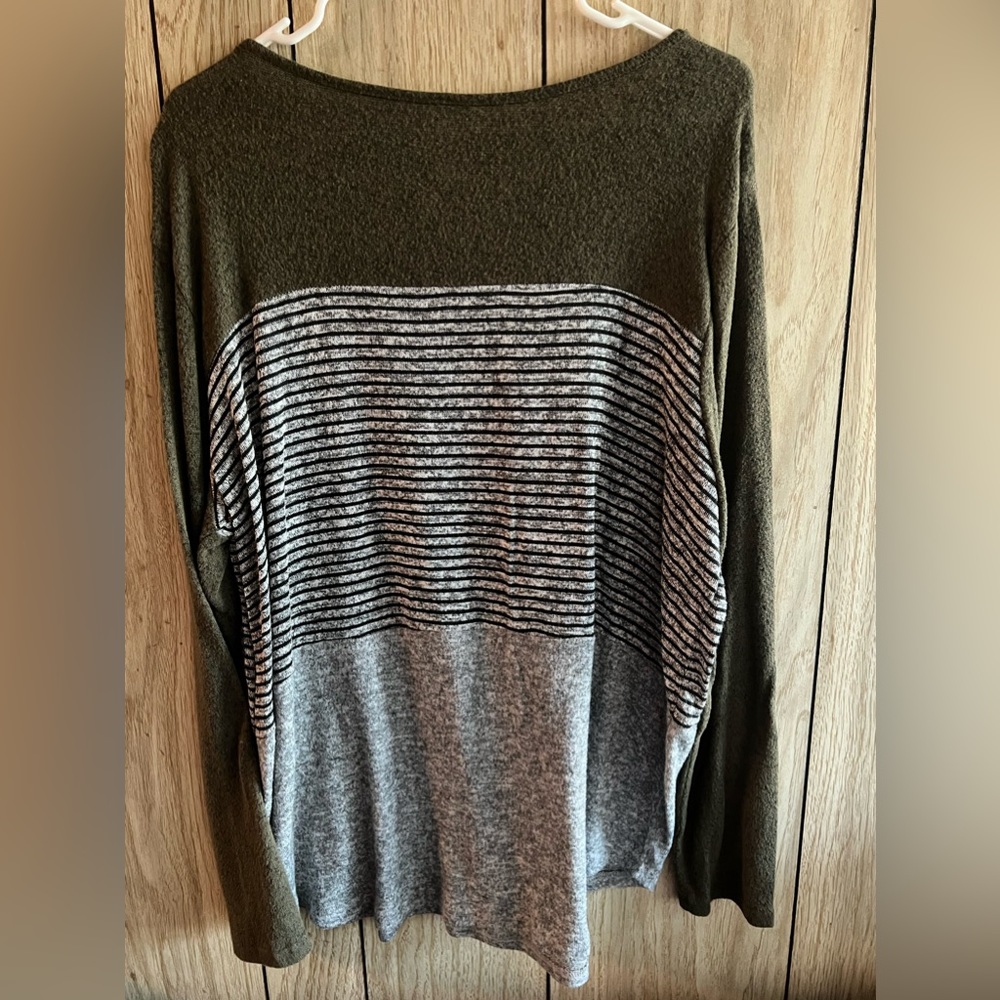 MYS gray, olive, & black striped top - Picture 2 of 3
